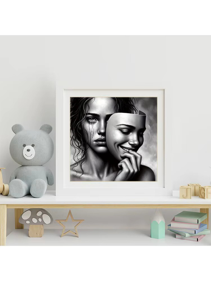 Evershine DIY Diamantmosaik Porträt Frau als Acryl-Bastelset in Schwarz und Weiß mit runden Steinen für Erwachsene, B/B/H: 20 x 20 x 20 cm - Bild 3