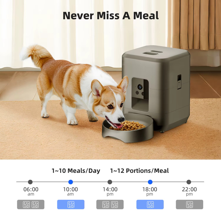 ZYfeeder Automatischer Futterspender mit Kamera und Wi-Fi für Katzen und Hunde, 2L, Schwarz/Grau - Bild 2