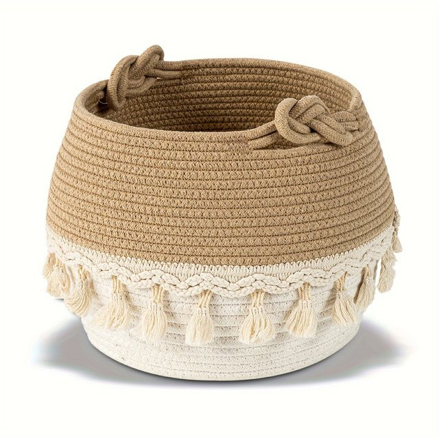 Zuijia Shenghuo Boho-Aufbewahrungskorb aus Baumwollseil mit Quaste in Beige zum Organisieren von Kleidung und Spielzeug - Bild 1