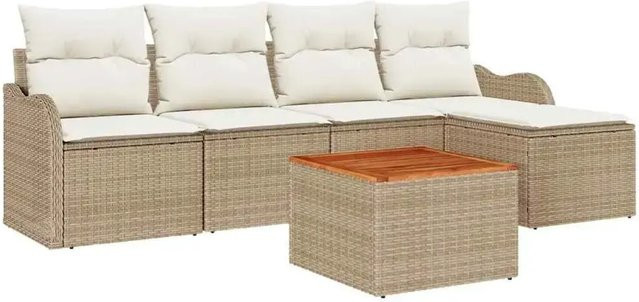 vidaXL Garten-Sofa-Set 6-teilig aus Polyrattan in Beige mit Polsterung - Bild 1