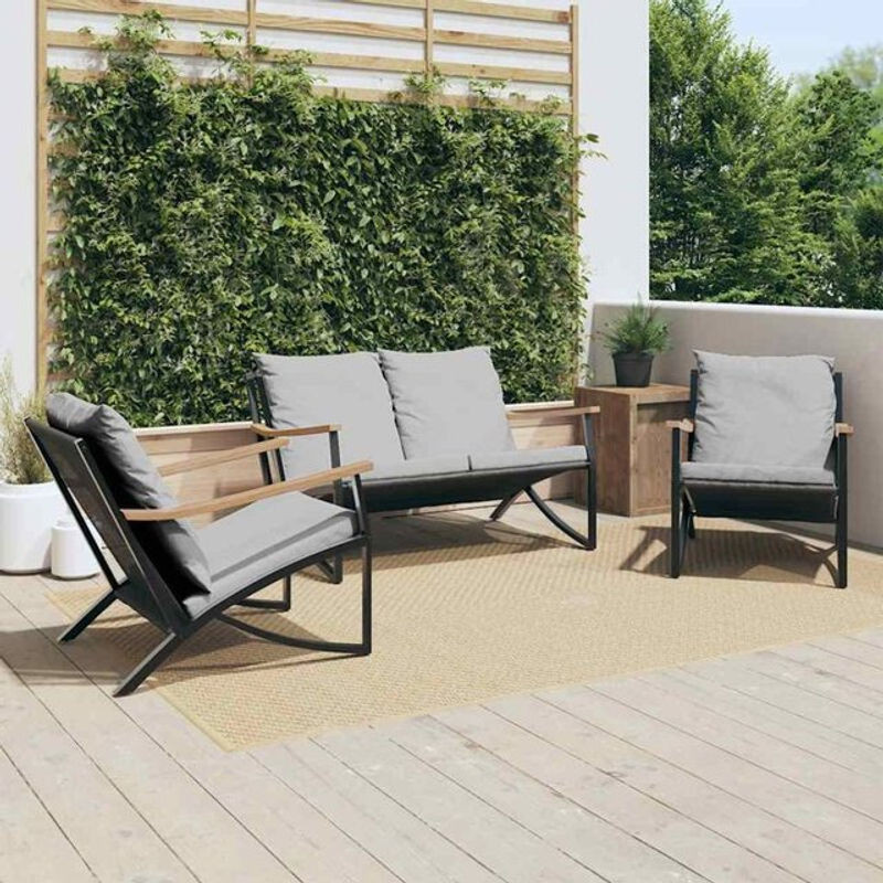 3-tlg. Balkonmöbel-Set Vidaxl aus Stahl mit grauen Polsterkissen in Schwarz, Modernes Design - Bild 1