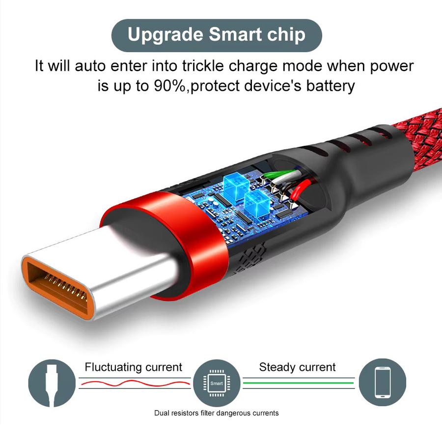 Lann 2er-Set USB-A auf USB-C Schnellladekabel mit 6A und Nylon-Geflecht in Grau und Rot - Bild 4