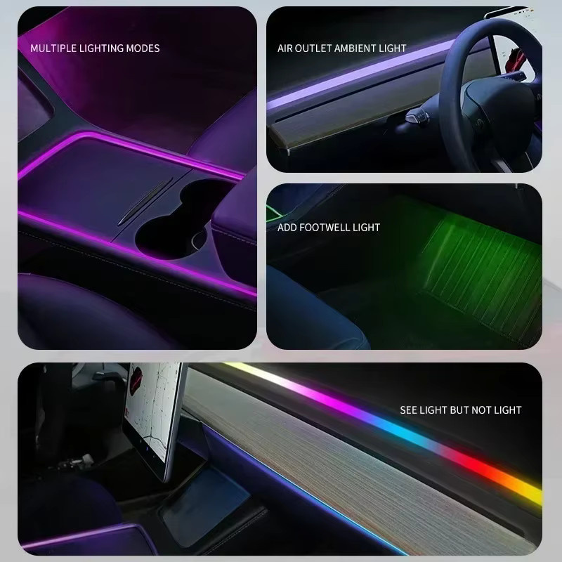 RGB Symphony LED Umgebungslicht für Tesla Modell 3 und Modell Y mit App-Steuerung, dekorative Luftauslass-Beleuchtung für das Armaturenbrett, Mehrfarbig - Bild 2