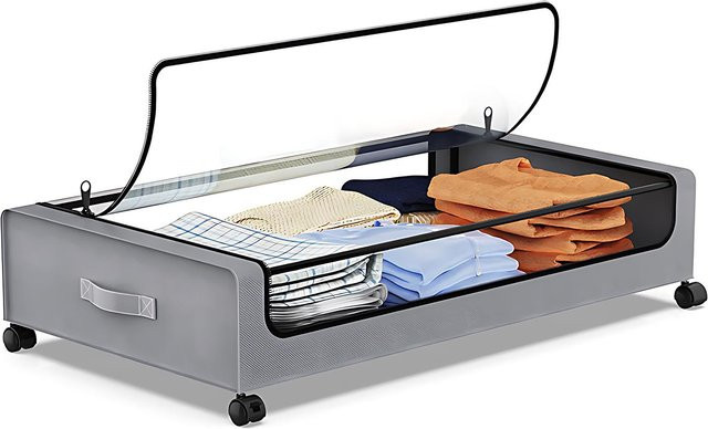 Aimo Aufbewahrungsbehälter unter dem Bett mit Deckel und Rädern, multifunktionaler Kleiderbehälter aus Stoff, Grau, B/T/H: 80,0 x 43,5 x 16,0 cm - Bild 1