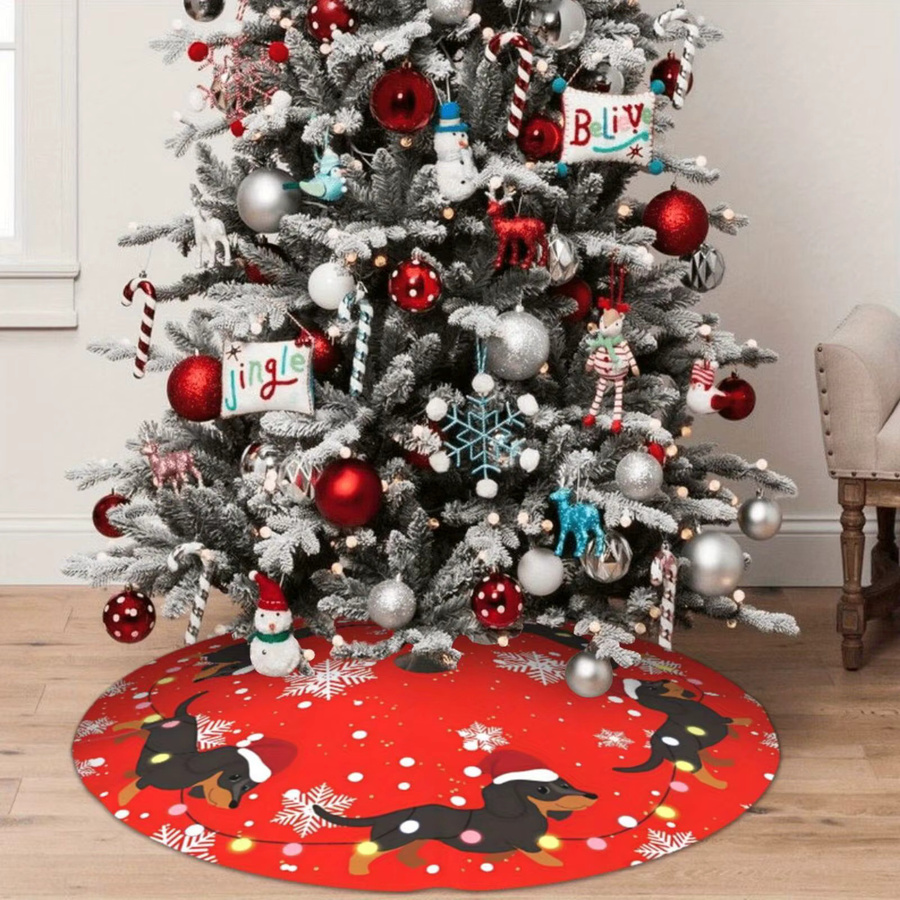 VIKAMA Weihnachtsbaumrock mit rotem Pudelhund-Design und Schleife zur Weihnachtsdekoration - Bild 2