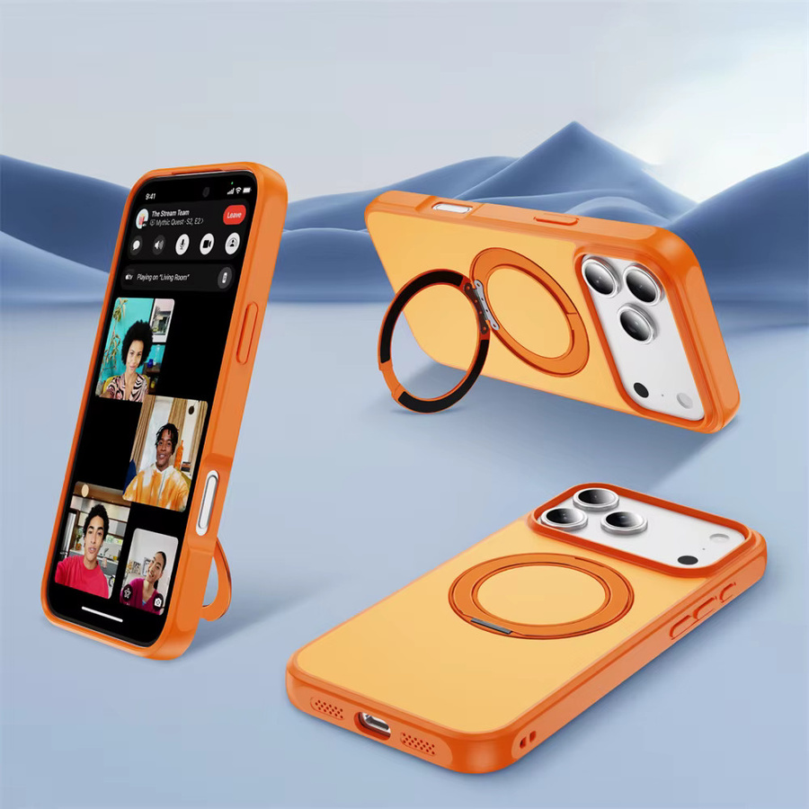 Stoßfeste magnetische iPhone Schutzhülle mit MagSafe Ständer von Xeber in Blau oder Orange - Bild 5
