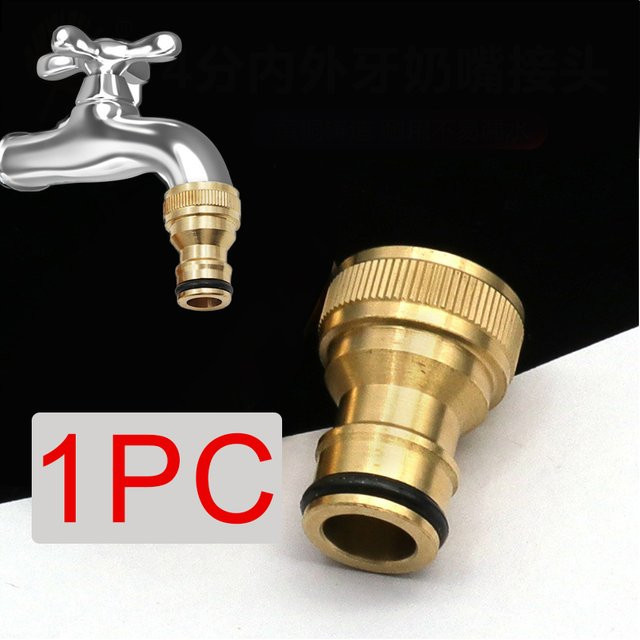 Messing Wasserhahn Adapter als Schlauch Anschluss für Garten und Autowäsche in Gold - Bild 1