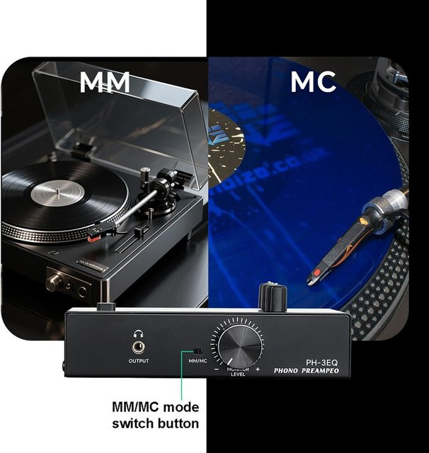 luxuglow Phono-Vorverstärker für MM und MC Plattenspieler mit einstellbarem 3-Band-EQ in Schwarz - Bild 1
