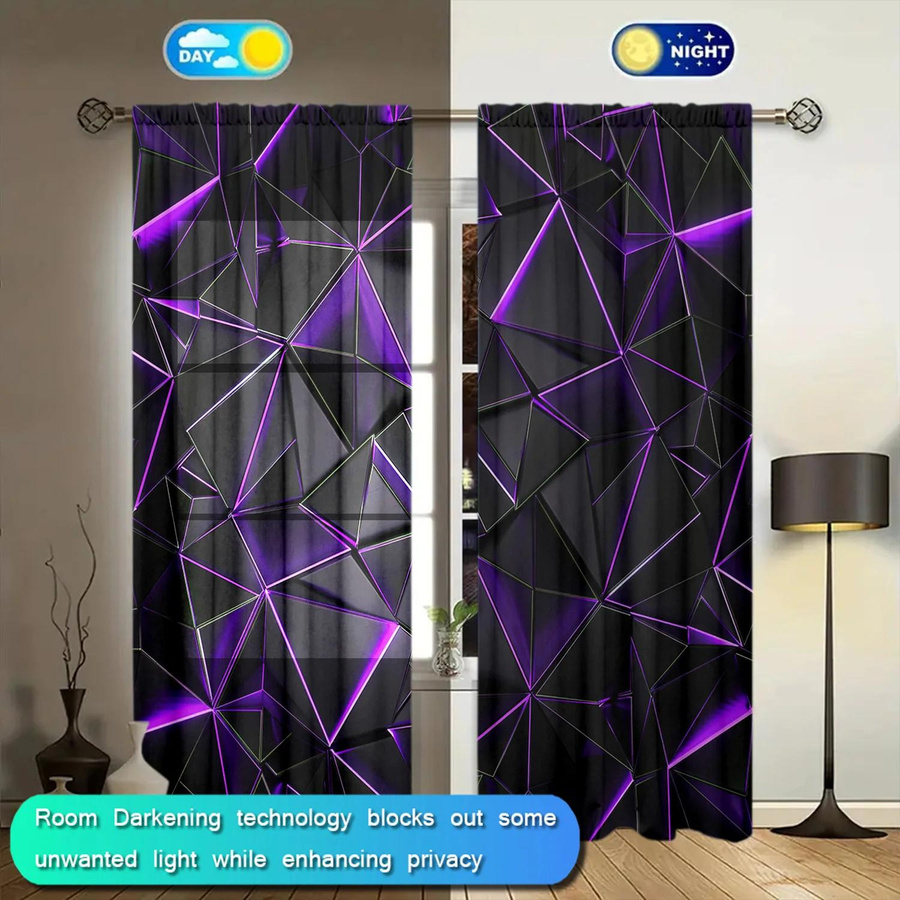 2er-Set Lila Vorhänge mit unregelmäßigem Geometrie-Print, halbtransparent, moderne Fensterdekoration für Wohnzimmer, Schlafzimmer oder Büro, Breite: 75 cm, Höhe: 165 cm - Bild 4