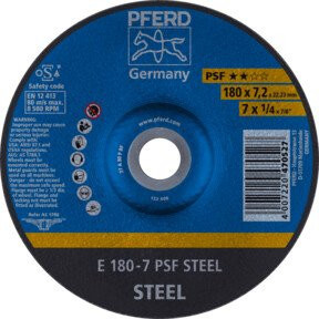 PFERD Schruppscheibe PSF STEEL Universallinie für Stahl, Blau, Durchmesser: 180 mm, Breite: 7,2 mm, Bohrung: 22,23 mm - Bild 1