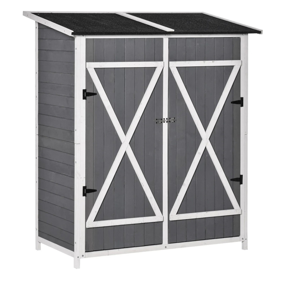 Outsunny Gartenschrank aus Tannenholz mit 2 Türen und Asphaltdach in Grau und Weiß, B/T/H: 139 x 75 x 160 cm - Bild 2