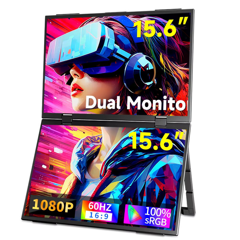 HGFRTEE Dual tragbarer Monitor für Laptop, 15,6 Zoll, faltbares Dreifachdisplay, Schwarz - Bild 7