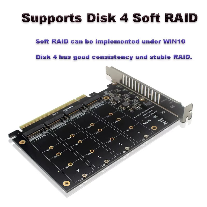 T.F.SKYWINDINTL M.2 NVMe PCIe Erweiterungskarte für 4x NVMe mit RAID Unterstützung, Schwarz - Bild 2