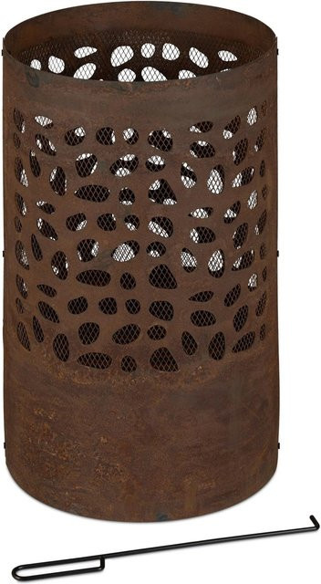 Relaxdays Feuertonne aus Cortenstahl in Rostbraun mit Funkenschutzgitter, Durchmesser: 60 cm, Höhe: 37 cm - Bild 1