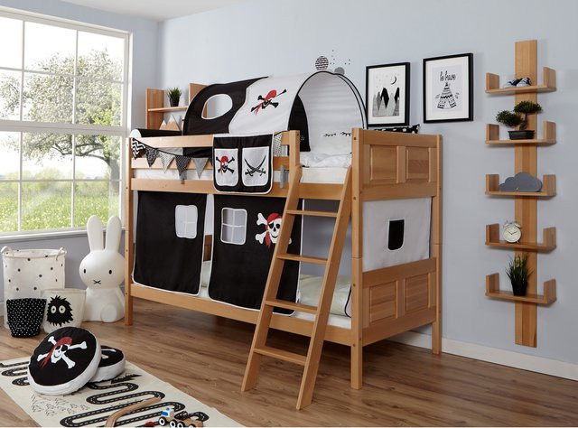 TiCAA Etagenbett Erni aus Massivholz in Buche Natur im Country-Stil - Bild 1