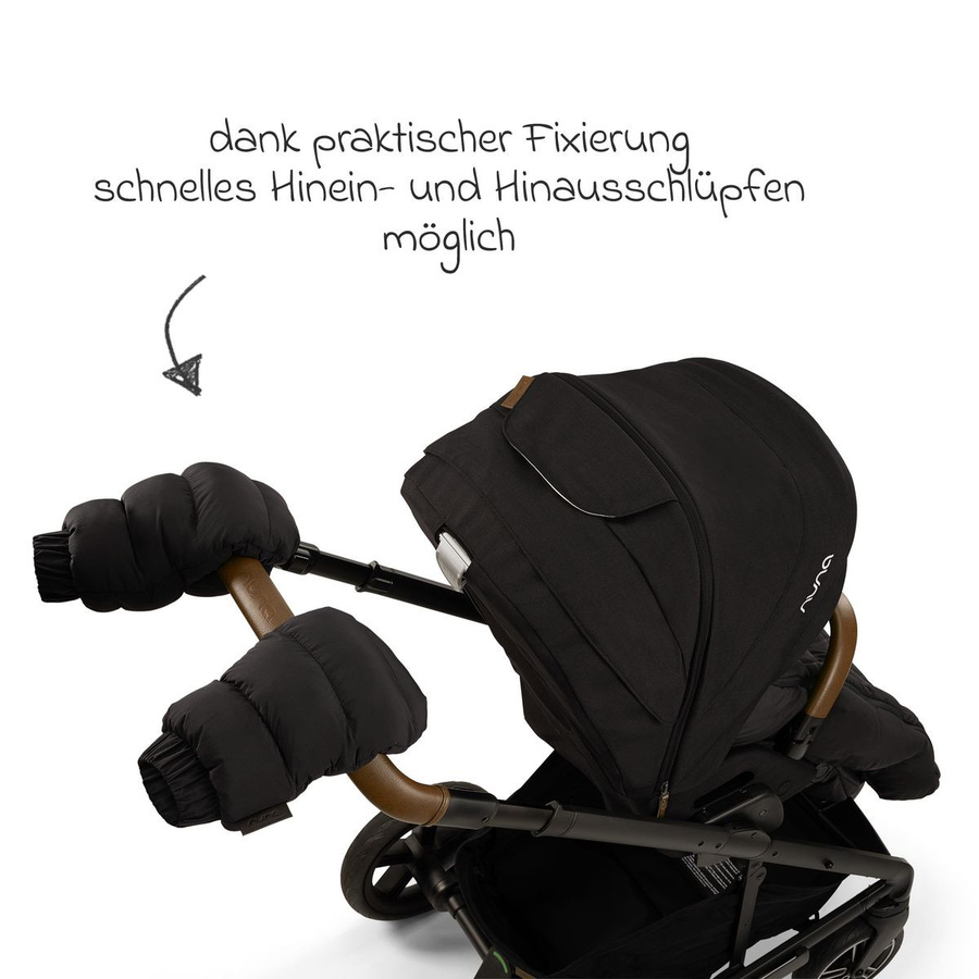 Nuna 2-tlg. Winter-Kinderwagen-Set aus Wolle mit Fußsack und Handschuhen in Schwarz - Bild 6