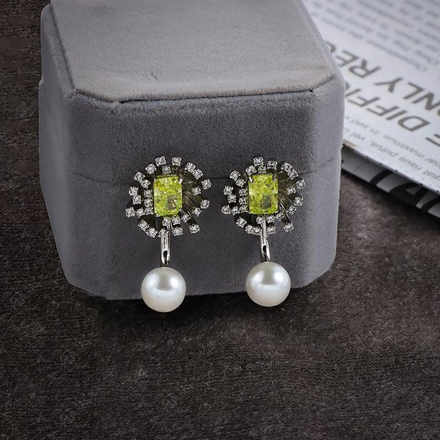 YIRAN Perlenohrringe, Grün, Diamant-Ohrstecker, Unisex - Bild 1