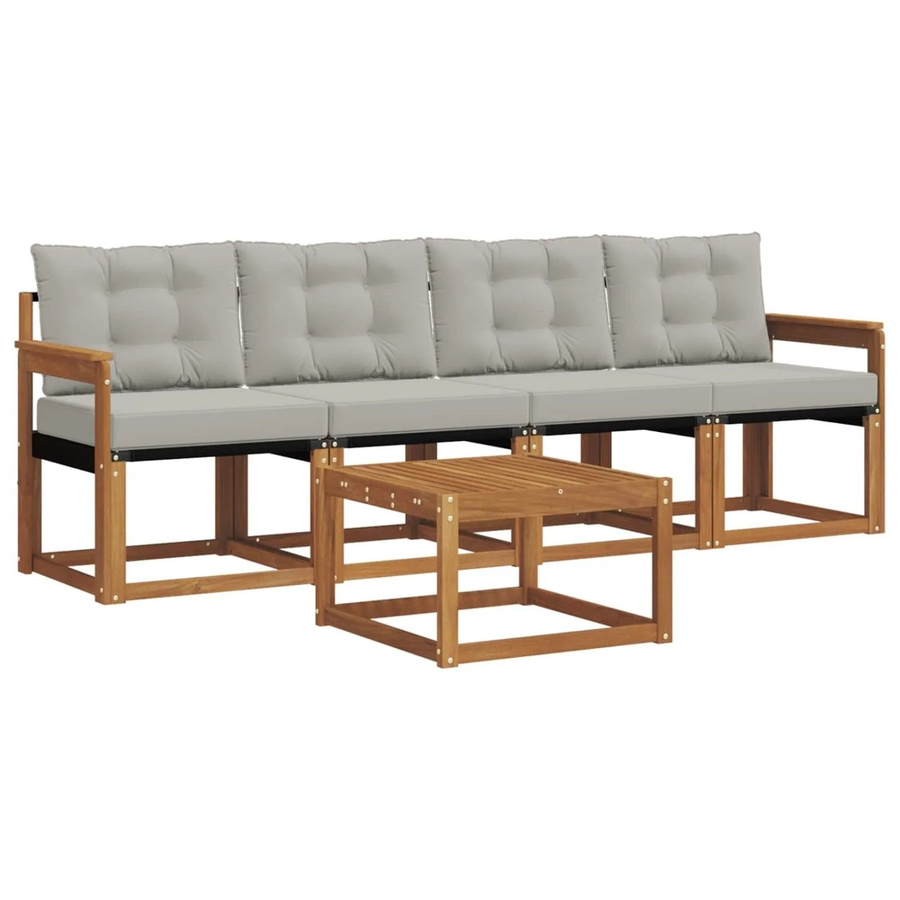 vidaXL Outdoor-Sofagarnitur 5-teilig aus Akazienholz und Textilene in Grau mit Kissen - Bild 2