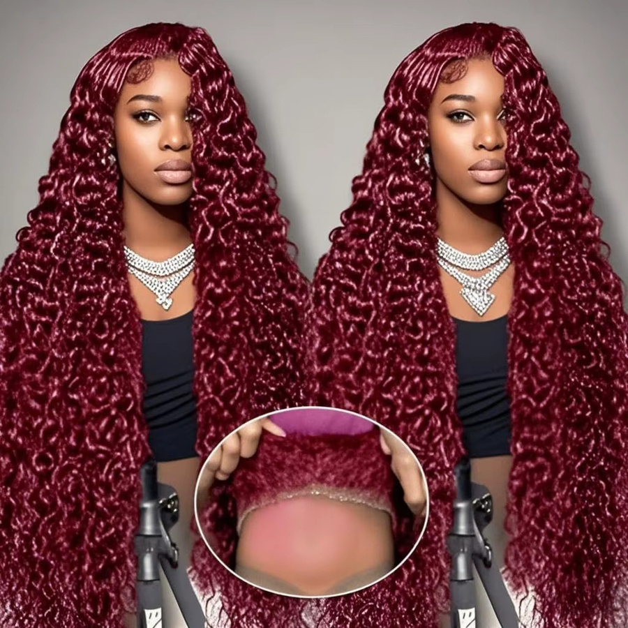 UVEOUS Echthaarperücke Deep Wave, 30 Zoll, Burgunderrot, Damen - Bild 3