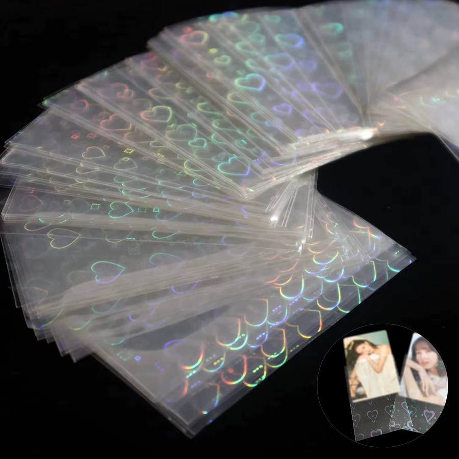 50 Stück transparente Sammelkarten Schutzhüllen mit Laser-Effekt Stern und Herz B/H: 65 x 90 mm - Bild 4