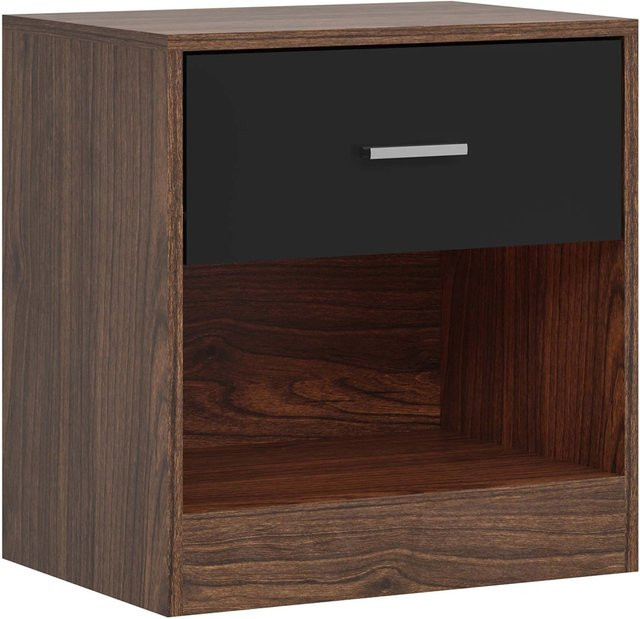 Relaxdays Nachttisch aus MDF in Braun-Schwarz mit Schublade, B/T/H: 41 x 39 x 28 cm - Bild 1