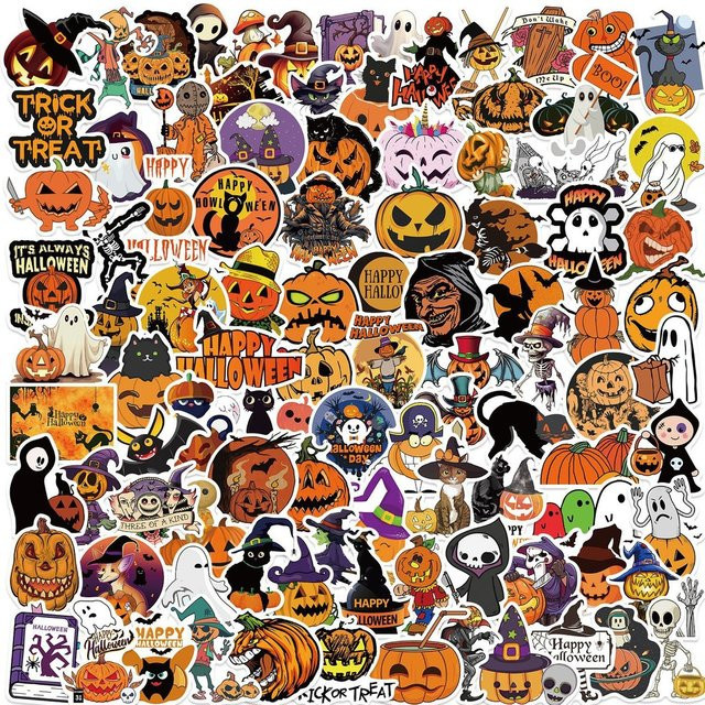 100 Stück Halloween Kürbis Graffiti Aufkleber wasserdicht in Multicolor von YourLife Store - Bild 1