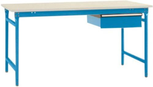 Manuflex BB5231.5012 Komplett-Beistelltisch BASIS stationär mit Melamin-Platte und Einzelschubfach in Blau und Stahl, B/T/H: 100 x 80 x 78 cm - Bild 1