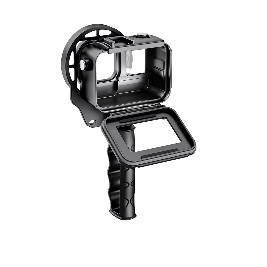 Seafrogs Aluminium Wasserdichtes Gehäuse mit Filterrahmen und Griff für Insta360 Ace Pro 2, GoPro 9-13 und DJI Action 3/4/5/6 in Schwarz - Bild 2