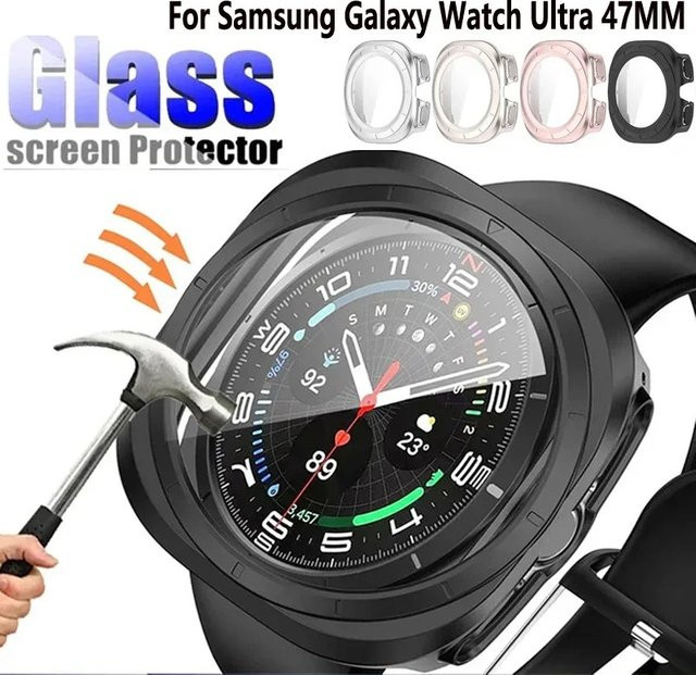 Samsung Galaxy Watch Ultra 2025 Schutzhülle mit gehärtetem Glas und PC-Gehäuse in Schwarz oder Blau für 47 mm Modell - Bild 1