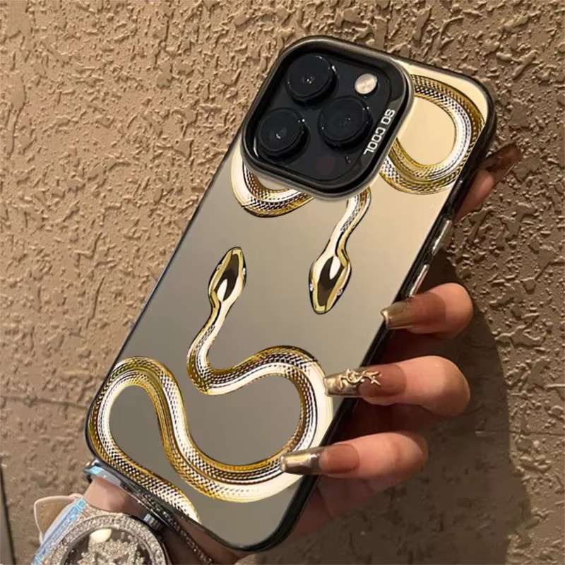 Goldene Handyhülle mit Schlangenmuster für Apple iPhone 15 14 13 12 11 Pro Max XS X XR 7 8 Plus SE 2022 mit stoßfester harter Rückseite - Bild 2
