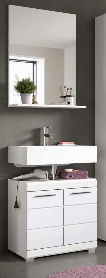 Inn.Furn Badmöbel-Set Shawn 2-teilig in Weiß Hochglanz mit Waschtischunterschrank und Spiegelschrank, Breite: 60 cm - Bild 3