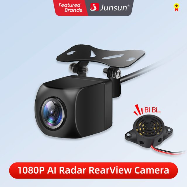 Junsun Auto Rückfahrkamera mit Full HD 1080p, Radar Alarm und 145 Grad Weitwinkel, wasserdicht, Schwarz - Bild 1