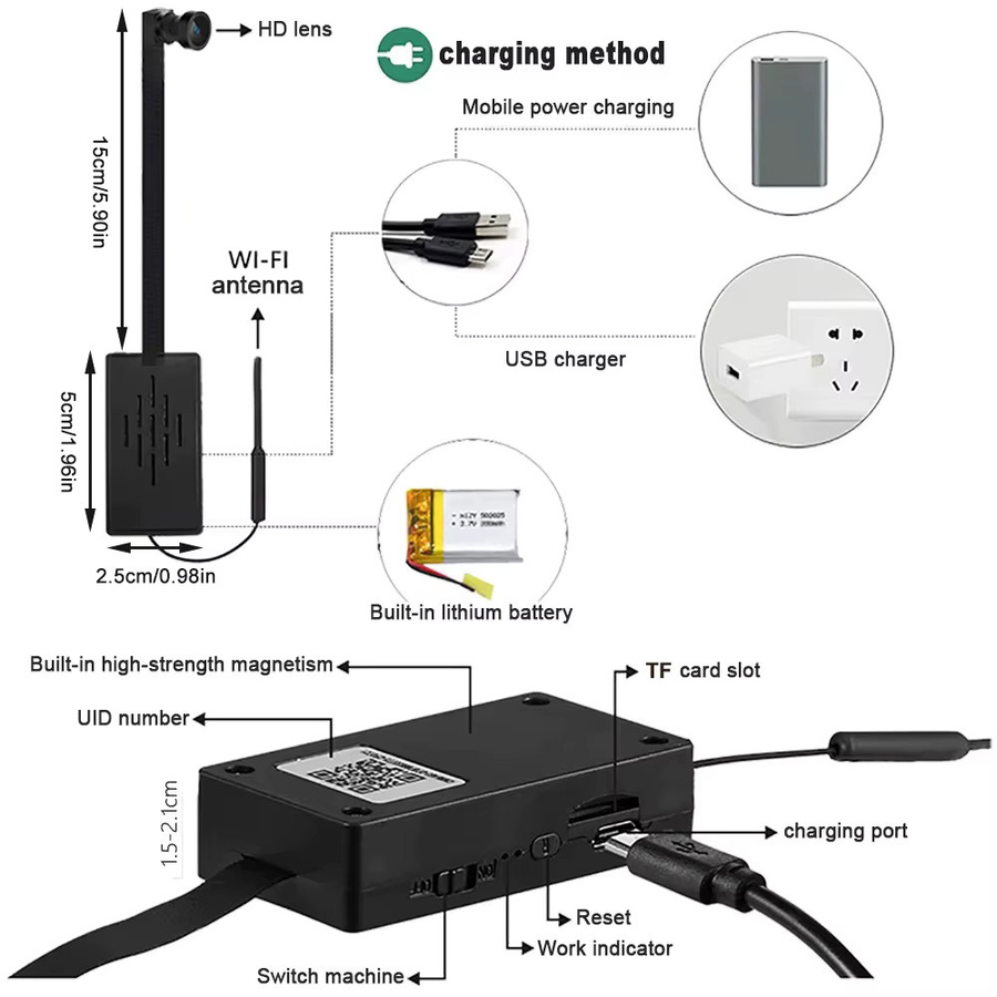 CUGUU Mini DIY 4K HD WLAN Überwachungskamera mit 128GB Speicher und Smartphone App-Steuerung in Schwarz - Bild 2