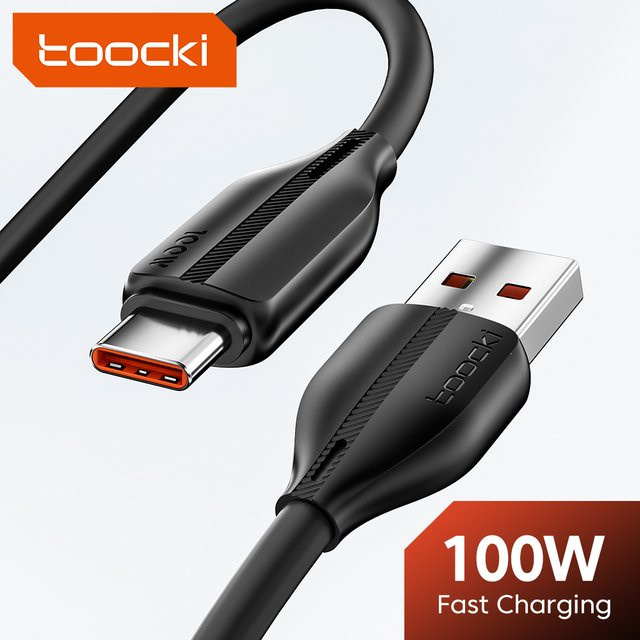 Toocki USB-C Schnellladekabel 6A mit 100W Super Ladung für Huawei, Honor und Xiaomi in Schwarz oder Blau - Bild 1
