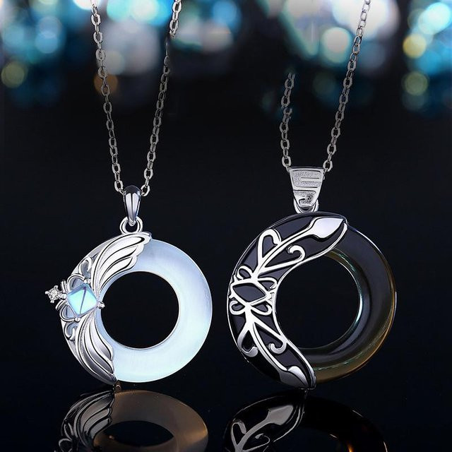 Wucifang Jewelry Halskette, 925 Silber, Prinzessin Und Ritter Anhänger, Unisex - Bild 1