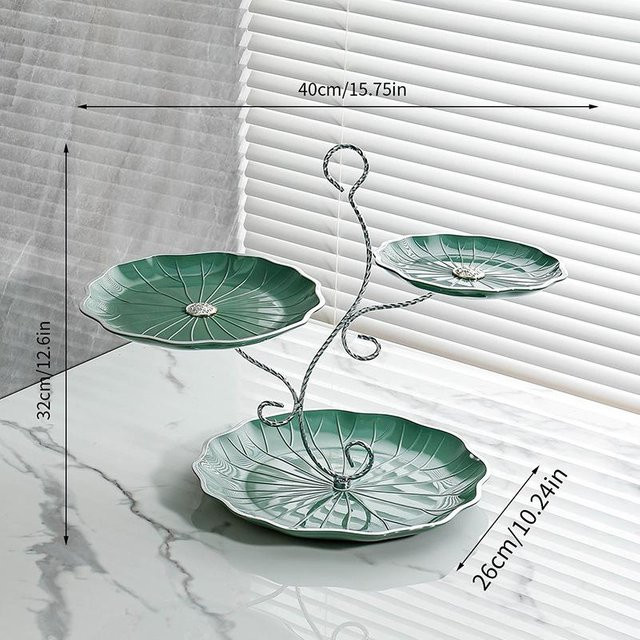 Yiran Furniture Mehrschichtiger Obstteller aus Kunststoff und Keramik mit floralem Design in Gold, Silber oder Grün - Bild 1