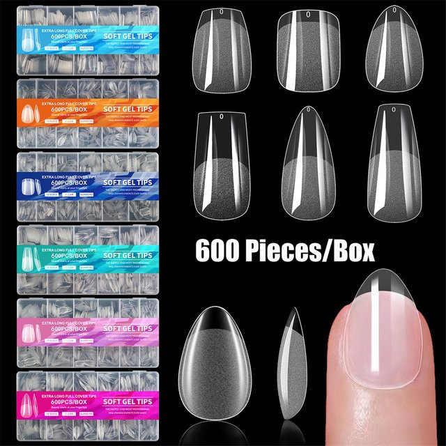 MBVM Gel-X Nagelspitzen, Almond-004, extra kurz, glänzend, 600 Stück - Bild 1