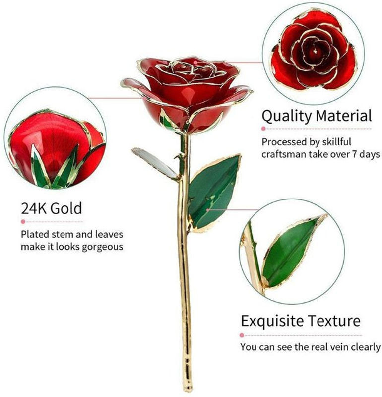 GoolRC Ewige Rote Rose mit 24k Goldfolienrand als Dekoration in Weiß - Bild 1