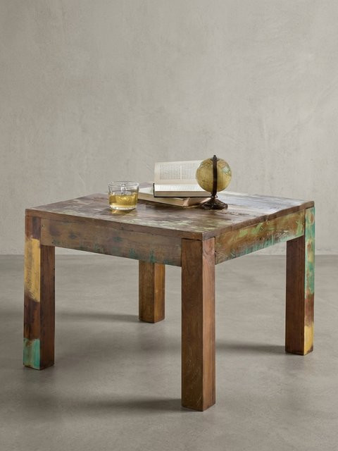 Quadratischer Couchtisch aus massivem Bootsholz im Shabby-Chic von KADIMA DESIGN, braun/mehrfarbig, B/T/H: 60 x 47 x 60 cm - Bild 1