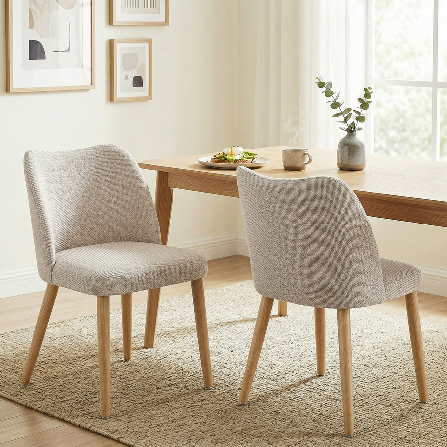 HOMCOM 2er-Set Esszimmerstühle in Leinenoptik in Beige mit Gummibaumholz-Beinen und geschwungener Rückenlehne im skandinavischen Design - Bild 2