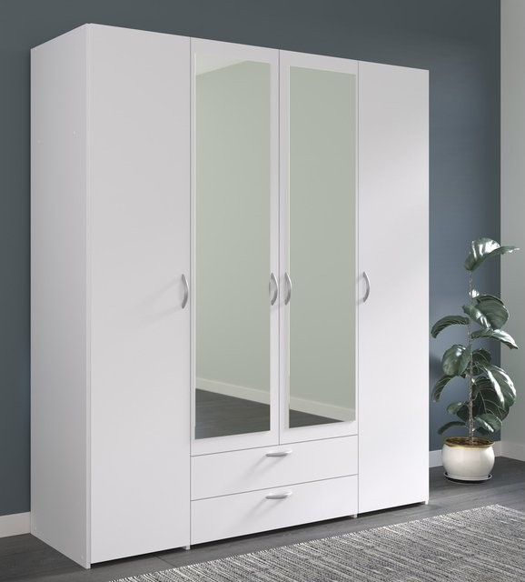 Parisot Kleiderschrank Daily 3 4-türig mit Spiegeltüren und integrierten Schubladen in Weiß - Bild 1