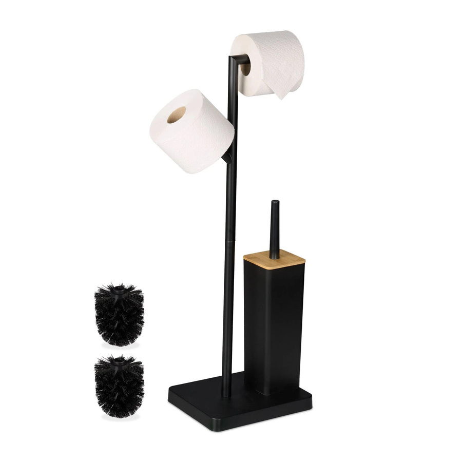 Relaxdays Toilettengarnitur aus Bambus und Edelstahl in Schwarz, freistehend, B/T/H: 23 x 18 x 71 cm - Bild 2