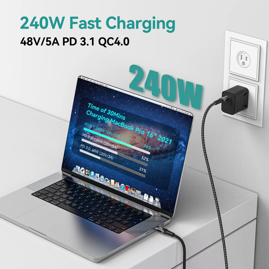FDBOY USB4 Kabel für Thunderbolt 4 mit 40 Gbit/s, 240 W Schnellladung und 8K@60 Hz Displayunterstützung, Schwarz - Bild 2