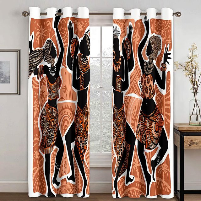 2er-Set Yiran Furniture Vorhänge mit afrikanischem Ethno-Muster in Bunt, halbtransparente Stammesdruck-Vorhänge mit Rod Pocket, Breite: 100 cm, Höhe: 130 cm - Bild 1