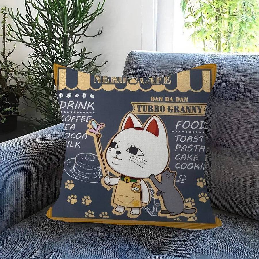 Anime T-Turbo Oma Katze Kissenbezug aus Peach Skin für Sofa und Wohnzimmer, B/H: 18 x 18 cm - Bild 2