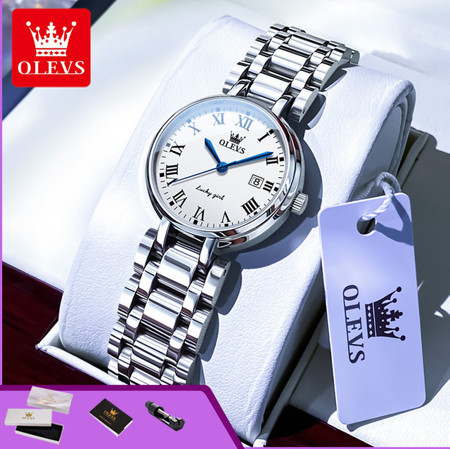 OLEVS Armbanduhr, Quarz, Edelstahl, Diamant, Damen, Silber - Bild 1