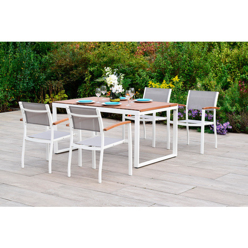 Merxx Gartenmöbel-Diningset Naxos 5-tlg. aus Aluminium und Akazienholz in Weiss mit ausziehbarem Tisch für 4 Sitzplätze - Bild 2