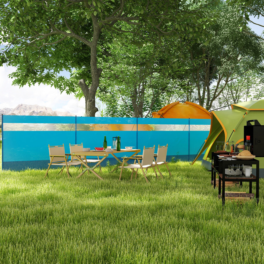 Outsunny Camping Windschutz mit 4 Paneelen und Sichtfenster, Blau, B: 725 cm, H: 140 cm - Bild 2