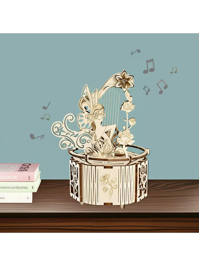 Chriyungel 3D-Puzzle Holz-Musikbox mit Feen-Motiv in Natur/Holzfarben, DIY-Montage-Set als kreatives Bastelset für Erwachsene und Jugendliche - Bild 5