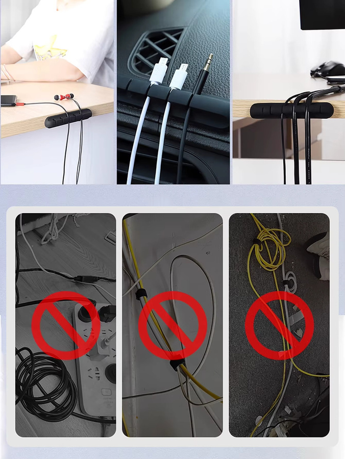 Selbstklebende Silikon Kabel-Organizer-Clips für deinen Schreibtisch zur Kabelverwaltung von Ladegeräten, Maus und Kopfhörern in Schwarz oder Weiß - Bild 3